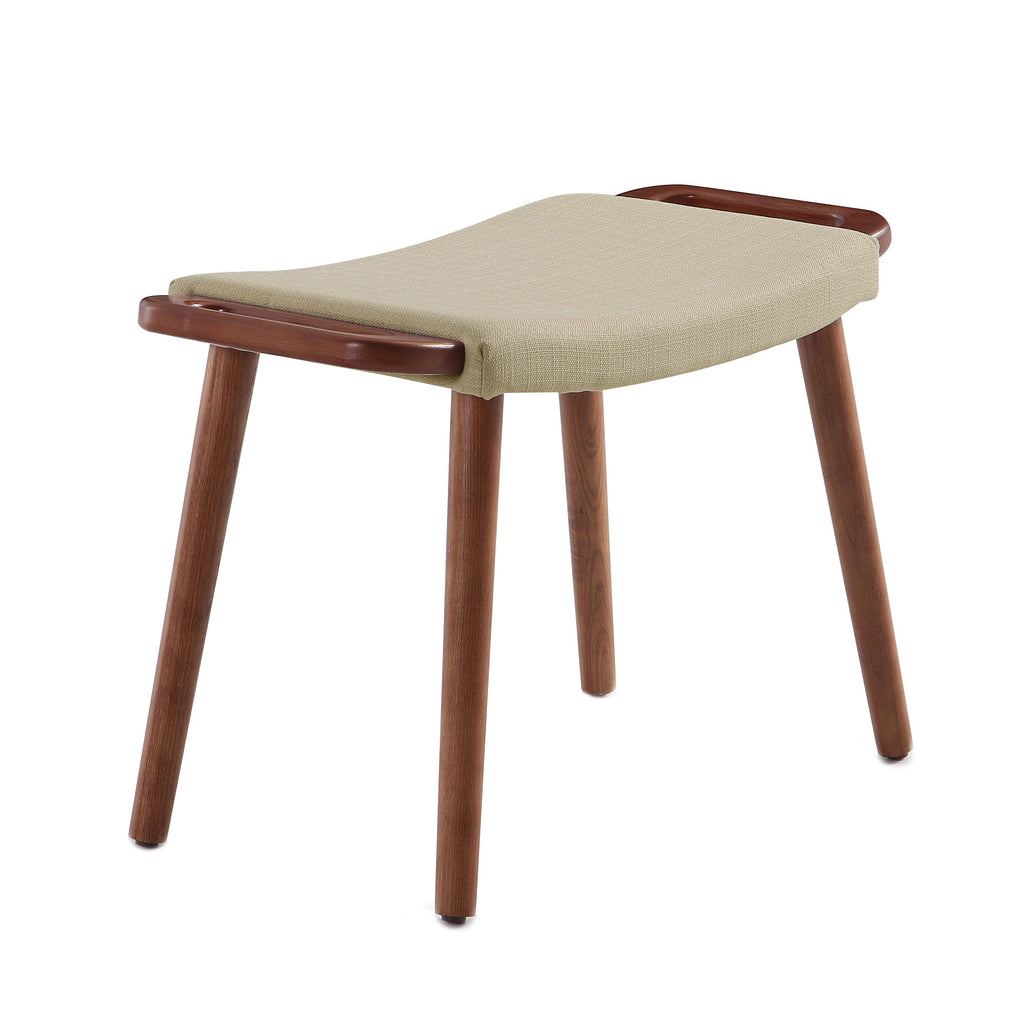Manhattan Comfort Geta Mid-Century Modern Linen Weave Wood Accent Ottoman in Barley