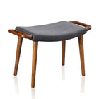 Manhattan Comfort Geta Mid-Century Modern Linen Weave Wood Accent Ottoman in Charcoal