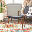 Manhattan Comfort Geta Mid-Century Modern Linen Weave Wood Accent Ottoman in Charcoal