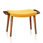 Manhattan Comfort Geta Mid-Century Modern Linen Weave Wood Accent Ottoman in Yellow