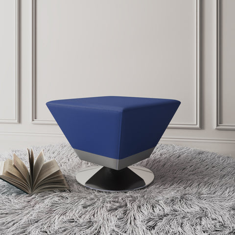 Manhattan Comfort Diamond Modern Vegan Leather Accent Ottoman in Blue