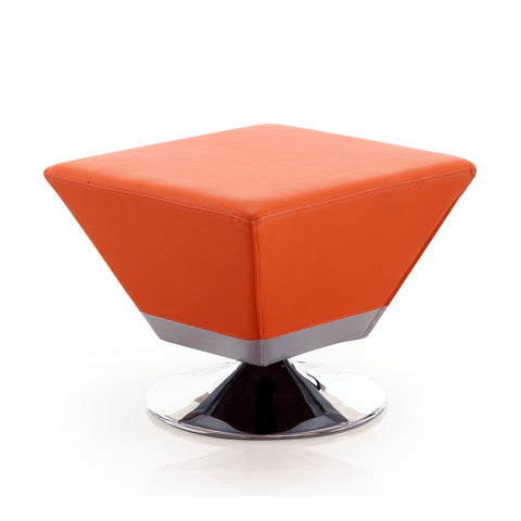 Manhattan Comfort Diamond Modern Vegan Leather Accent Ottoman in Orange