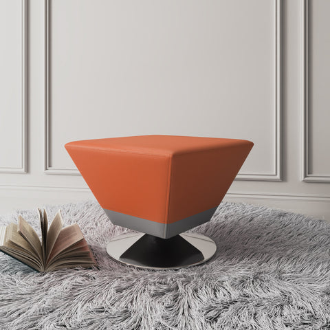 Manhattan Comfort Diamond Modern Vegan Leather Accent Ottoman in Orange