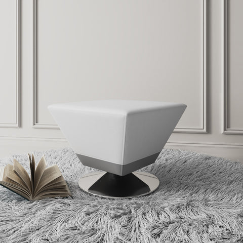 Manhattan Comfort Diamond Modern Vegan Leather Accent Ottoman in White
