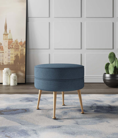 Manhattan Comfort Bailey Mid-Century Modern Upholstered Accent Ottoman in Blue