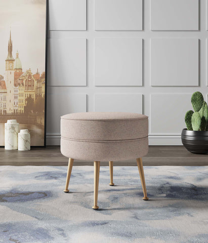 Manhattan Comfort Bailey Mid-Century Modern Upholstered Accent Ottoman in Wheat