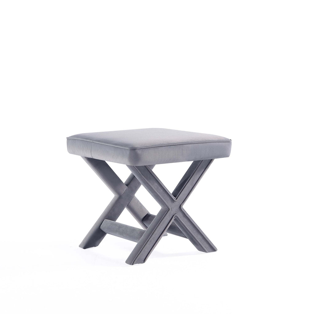 Manhattan Comfort Abigail Mid-Century Modern Velvet Upholstered Accent Bench in Gray