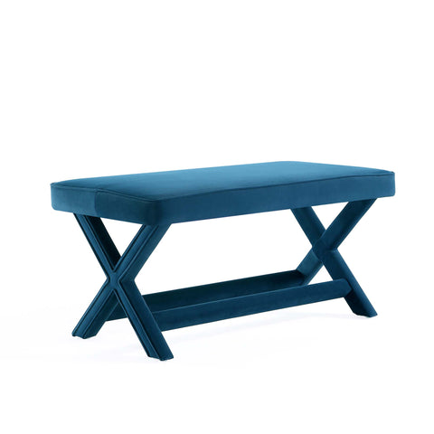 Manhattan Comfort Abigail Mid-Century Modern Velvet Upholstered Accent Bench in Blue