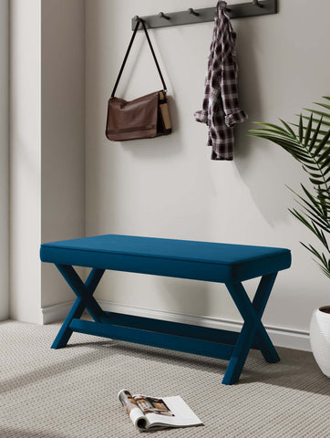 Manhattan Comfort Abigail Mid-Century Modern Velvet Upholstered Accent Bench in Blue