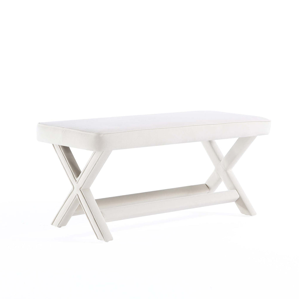 Manhattan Comfort Abigail Mid-Century Modern Velvet Upholstered Accent Bench in Cream