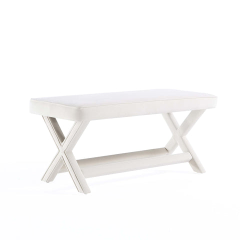 Manhattan Comfort Abigail Mid-Century Modern Velvet Upholstered Accent Bench in Cream