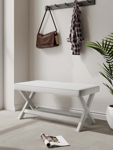 Manhattan Comfort Abigail Mid-Century Modern Velvet Upholstered Accent Bench in Cream