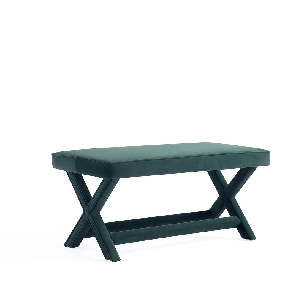 Manhattan Comfort Abigail Mid-Century Modern Velvet Upholstered Accent Bench in Forest Green