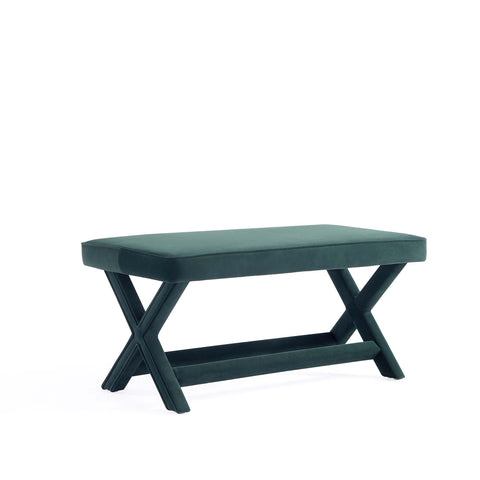 Manhattan Comfort Abigail Mid-Century Modern Velvet Upholstered Accent Bench in Forest Green