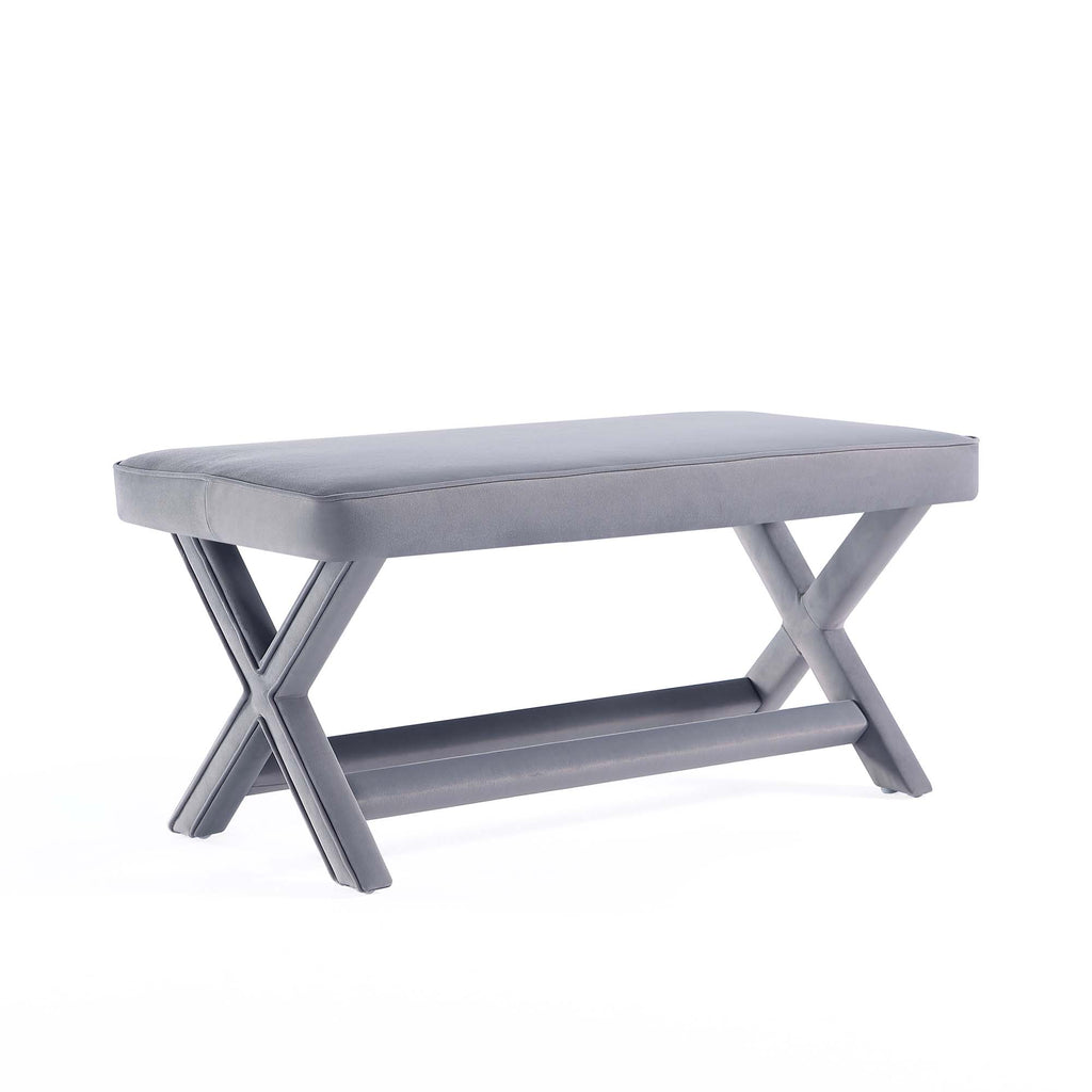 Manhattan Comfort Abigail Mid-Century Modern Velvet Upholstered Accent Bench in Gray