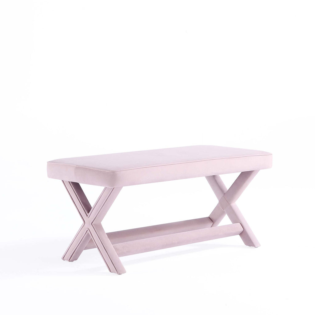 Manhattan Comfort Abigail Mid-Century Modern Velvet Upholstered Accent Bench in Pink