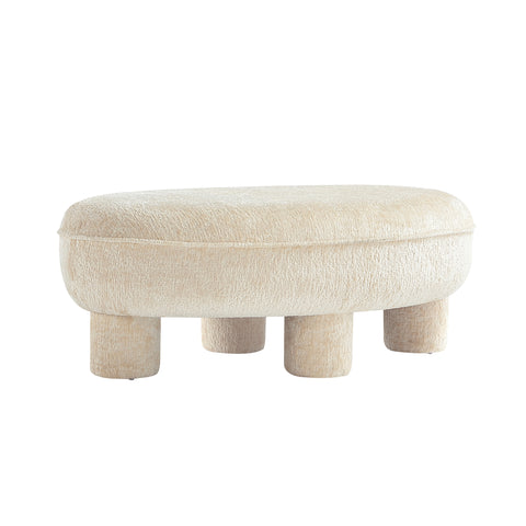 Manhattan Comfort Tribeca Mid-Century Modern Chenille Accent Ottoman in Cream