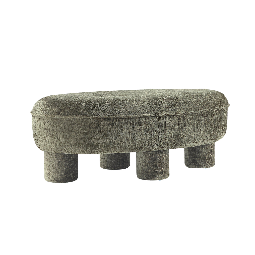 Manhattan Comfort Tribeca Mid-Century Modern Chenille Accent Ottoman in Olive Green