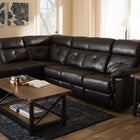 Baxton Studio Roland Modern and Contemporary Dark Brown Faux Leather 2-Piece Sectional with Recliner and Storage Chaise