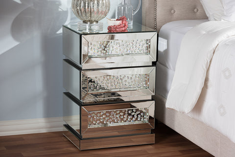 Baxton Studio Sabrina Hollywood Regency Glamour Style Mirrored 3-Drawer End Table