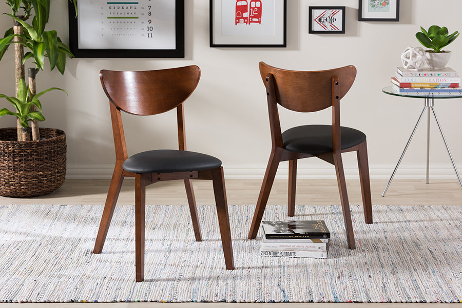 Baxton Studio Sumner Mid-Century Black Faux Leather and Walnut Brown Dining Chair