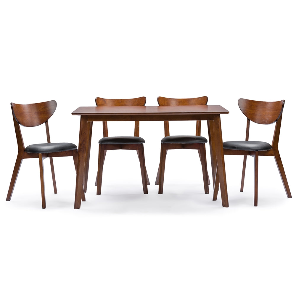 Baxton Studio Sumner Mid-Century Style "Walnut" Brown 5-Piece Dining Set