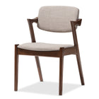 Baxton Studio Elegant Mid-Century Dark Walnut Wood Grey Fabric Upholstered Dining Armchair