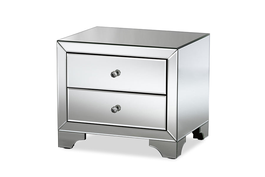 Baxton Studio Farrah Hollywood Regency Glamour Style Mirrored 2-Drawer Nightstand