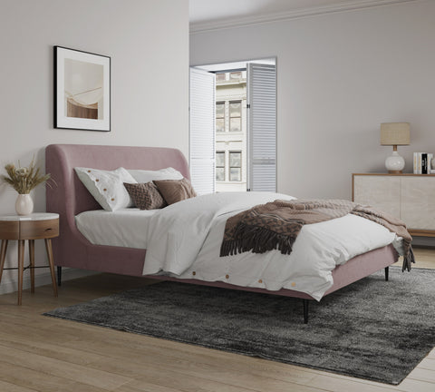 Manhattan Comfort Heather Mid-Century Modern Velvet Upholstered Full Bed in Blush and Black