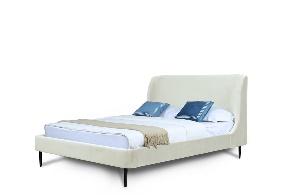 Manhattan Comfort Heather Mid-Century Modern Velvet Upholstered Full Bed in Cream and Black