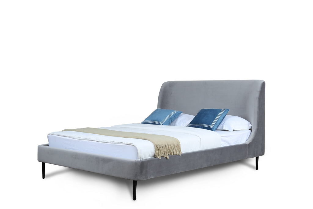 Manhattan Comfort Heather Mid-Century Modern Velvet Upholstered Full Bed in Gray and Black