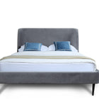 Manhattan Comfort Heather Mid-Century Modern Velvet Upholstered Full Bed in Gray and Black
