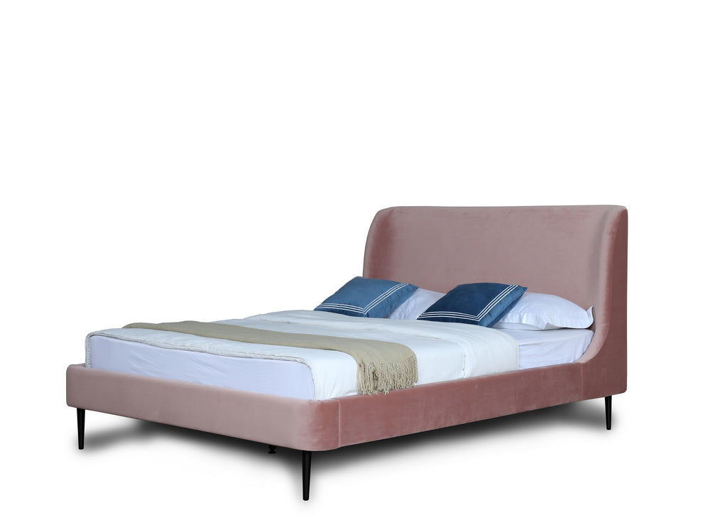 Manhattan Comfort Heather Mid-Century Modern Velvet Upholstered Queen Bed in Blush and Black