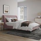 Manhattan Comfort Heather Mid-Century Modern Velvet Upholstered Queen Bed in Blush and Black
