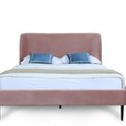 Manhattan Comfort Heather Mid-Century Modern Velvet Upholstered Queen Bed in Blush and Black