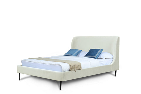 Manhattan Comfort Heather Mid-Century Modern Velvet Upholstered Queen Bed in Cream and Black