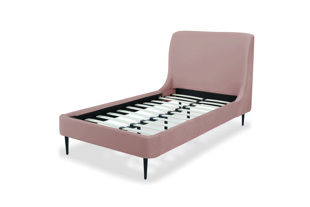 Manhattan Comfort Heather Mid-Century Modern Velvet Upholstered Twin Bed in Blush and Black