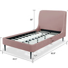 Manhattan Comfort Heather Mid-Century Modern Velvet Upholstered Twin Bed in Blush and Black