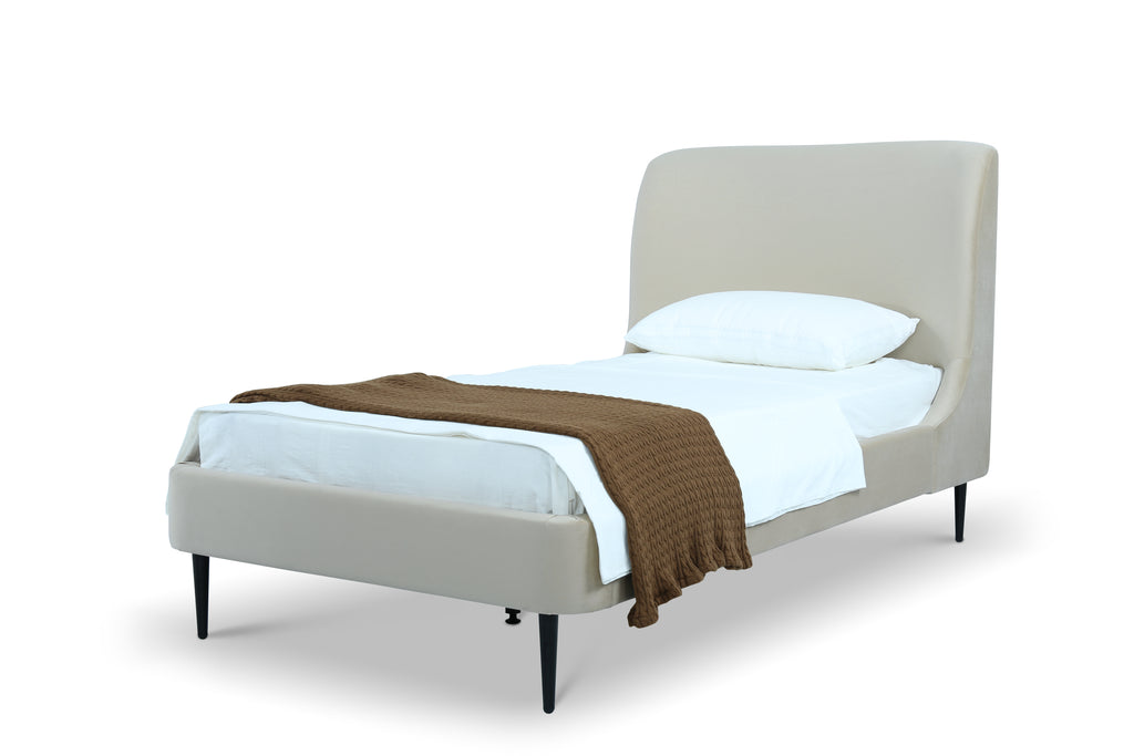 Manhattan Comfort Heather Mid-Century Modern Velvet Upholstered Twin Bed in Cream and Black