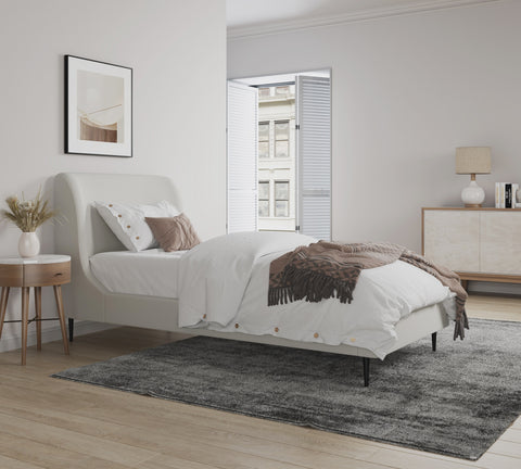 Manhattan Comfort Heather Mid-Century Modern Velvet Upholstered Twin Bed in Cream and Black