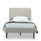 Manhattan Comfort Heather Mid-Century Modern Velvet Upholstered Twin Bed in Cream and Black