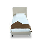 Manhattan Comfort Heather Mid-Century Modern Velvet Upholstered Twin Bed in Cream and Black