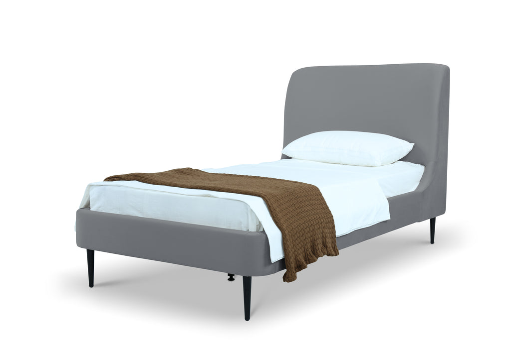Manhattan Comfort Heather Mid-Century Modern Velvet Upholstered Twin Bed in Gray and Black