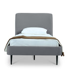 Manhattan Comfort Heather Mid-Century Modern Velvet Upholstered Twin Bed in Gray and Black