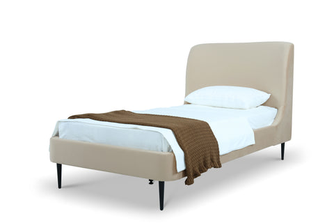 Manhattan Comfort Heather Mid-Century Modern Velvet Upholstered Twin Bed in Taupe and Black