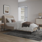 Manhattan Comfort Heather Mid-Century Modern Velvet Upholstered Twin Bed in Taupe and Black