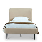 Manhattan Comfort Heather Mid-Century Modern Velvet Upholstered Twin Bed in Taupe and Black
