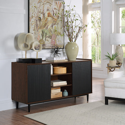 Manhattan Comfort Duane Mid-Century Modern 59" Fluted Sideboard in Black