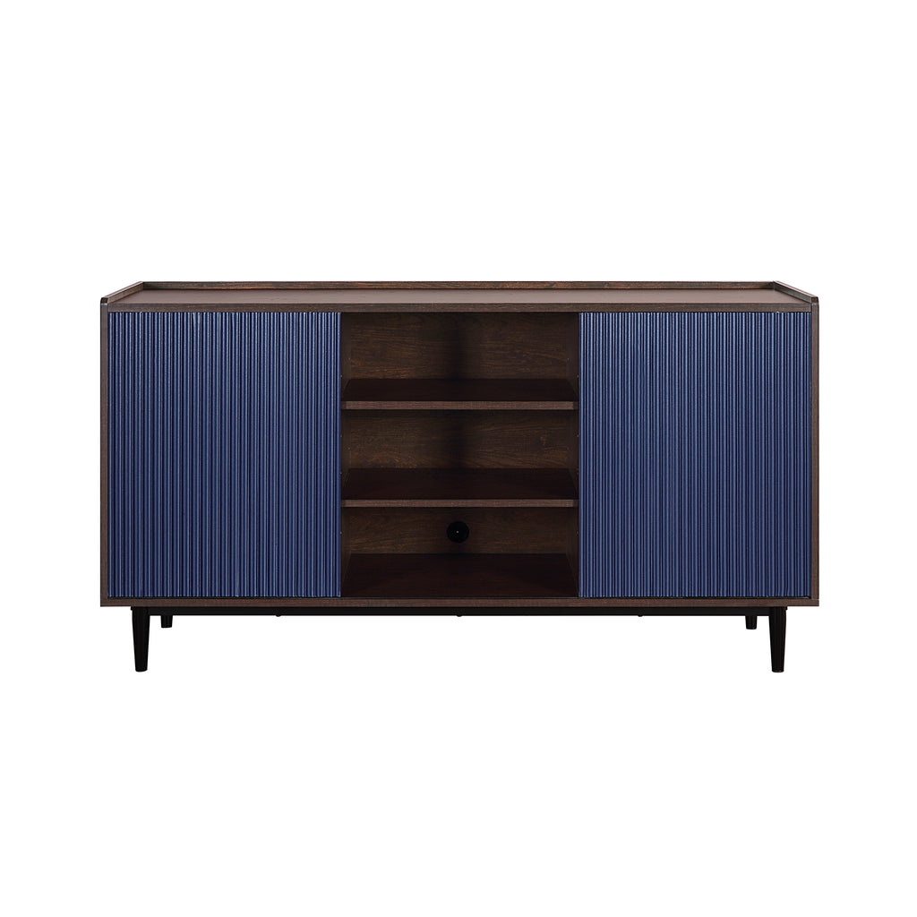Manhattan Comfort Duane Mid-Century Modern 59" Fluted Sideboard in Navy Blue