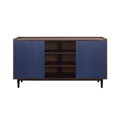 Manhattan Comfort Duane Mid-Century Modern 59" Fluted Sideboard in Navy Blue